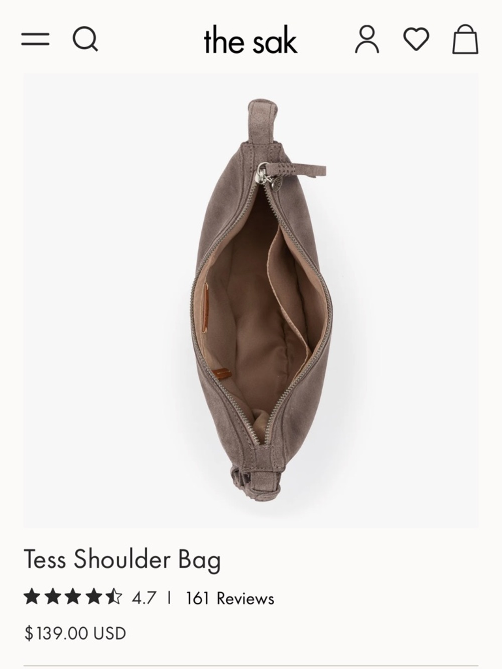 The Sak Tess Shoulder Bag- Mushroom Suede - Picture 2 of 12
